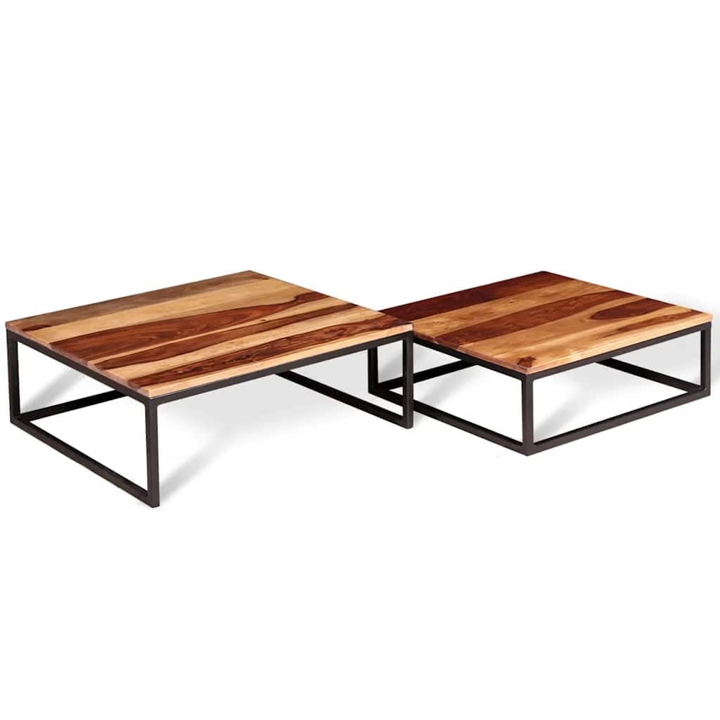 Brown Solid Sheesham Wood Nesting Coffee Table Set of 2 U5884