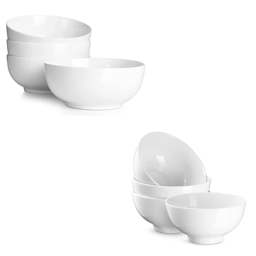 7" & 4.5" White Ceramic Bowls Set of 4 W8049