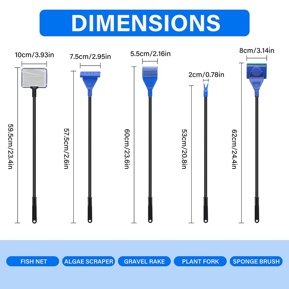 5 in 1 Fish Tank Cleaner Kit with 19 Inch Anti-Slip Handle Y259040
