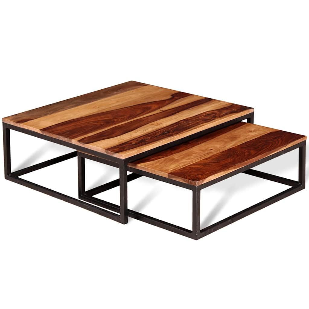 Brown Solid Sheesham Wood Nesting Coffee Table Set of 2 U5884