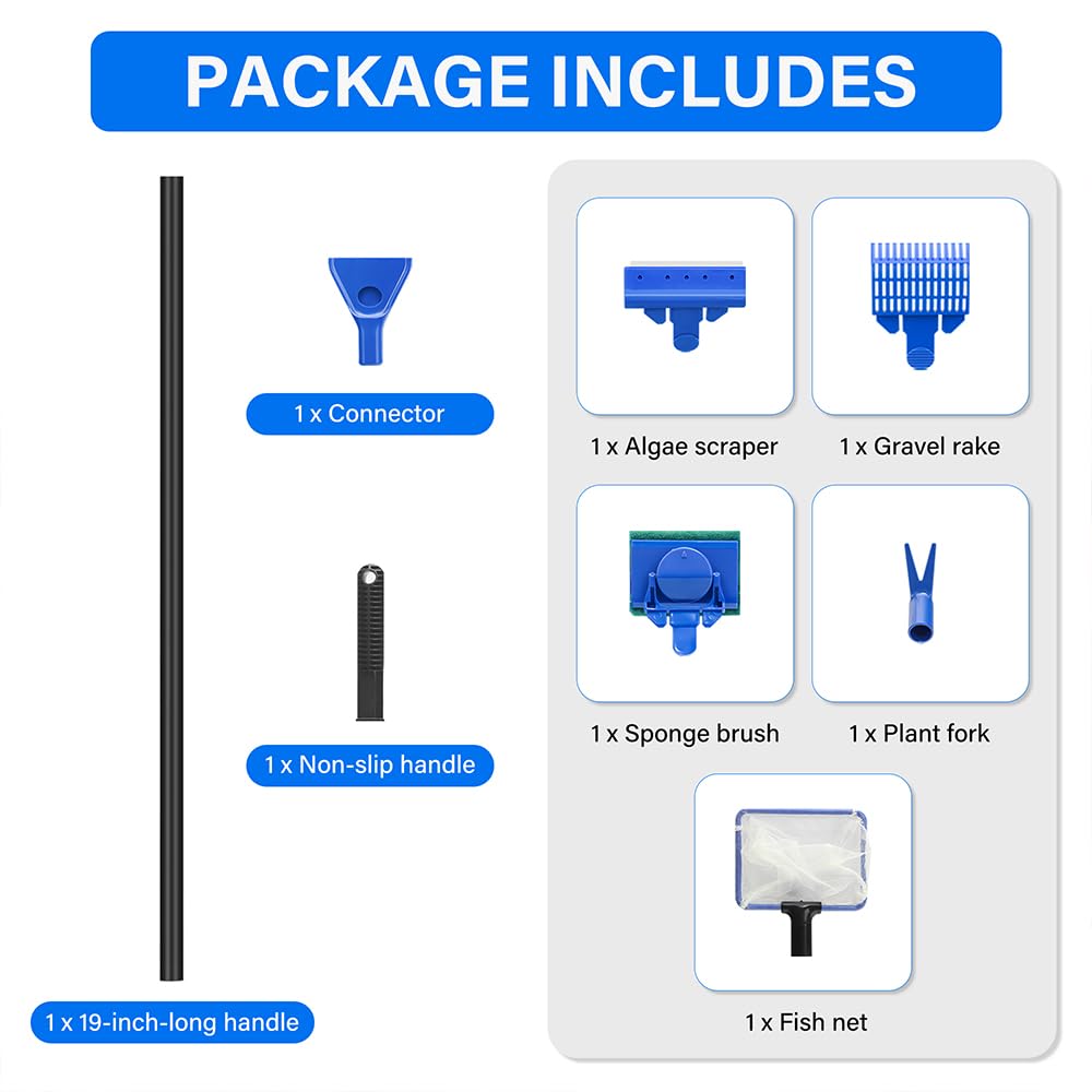 5 in 1 Fish Tank Cleaner Kit with 19 Inch Anti-Slip Handle Y259040