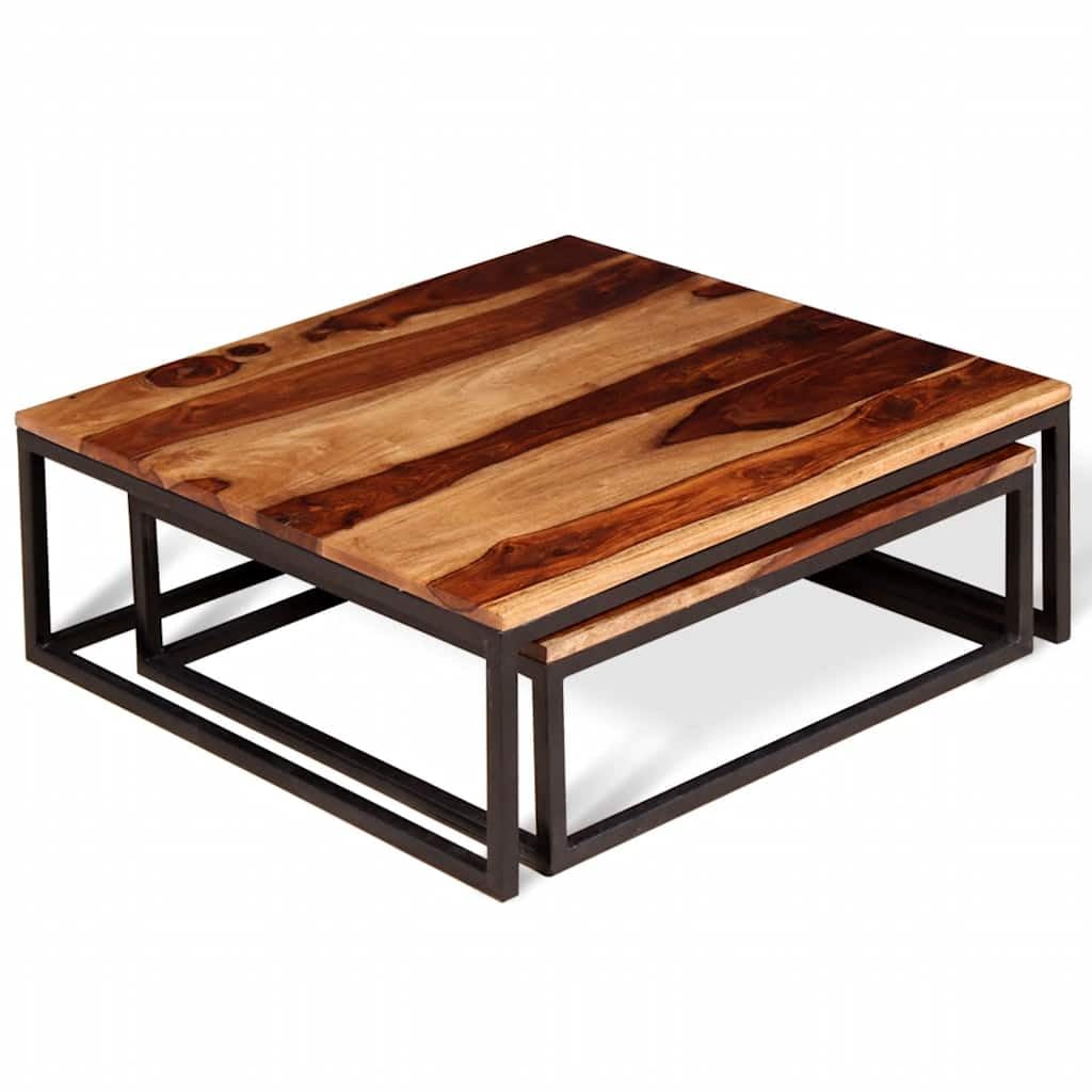 Brown Solid Sheesham Wood Nesting Coffee Table Set of 2 U5884
