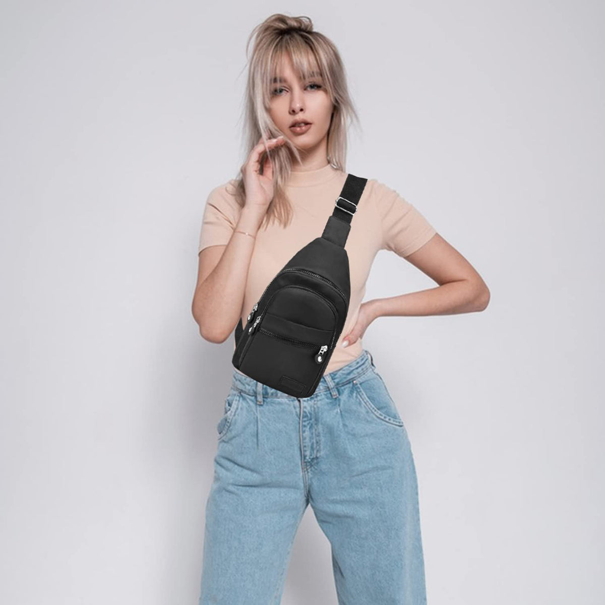 Small Black Sling Crossbody Bag P416511