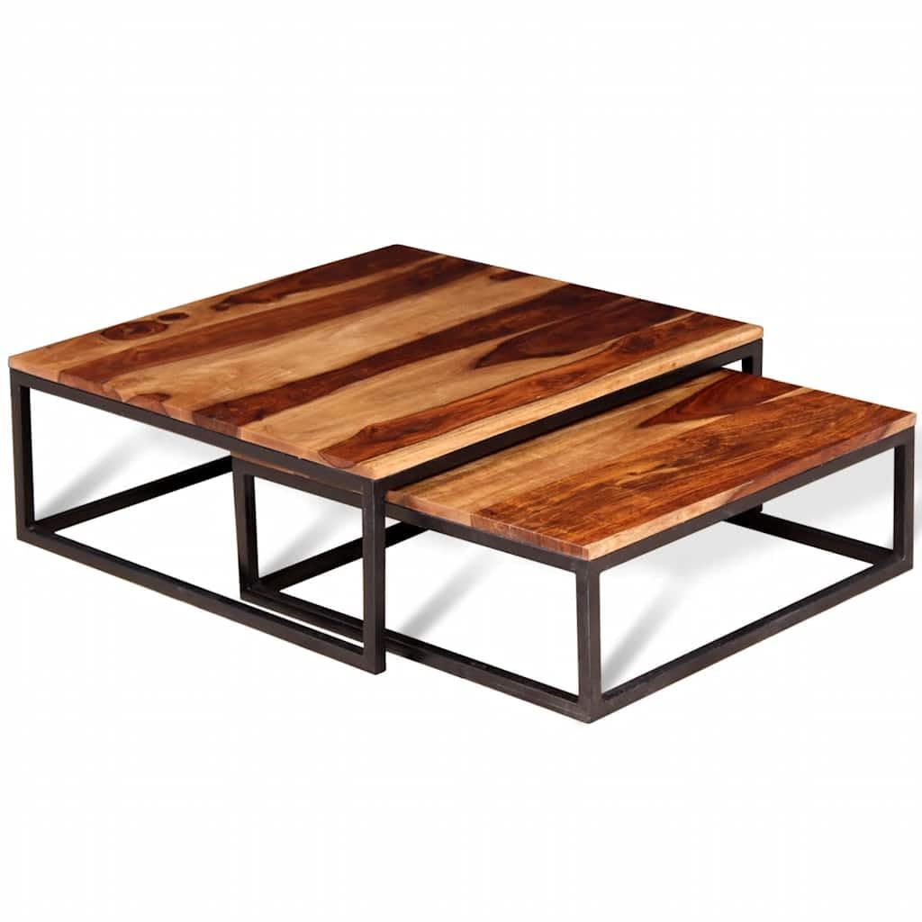 Brown Solid Sheesham Wood Nesting Coffee Table Set of 2 U5884
