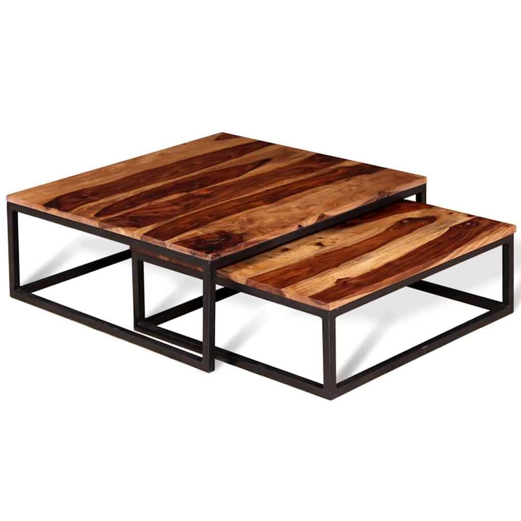 Brown Solid Sheesham Wood Nesting Coffee Table Set of 2 U5884