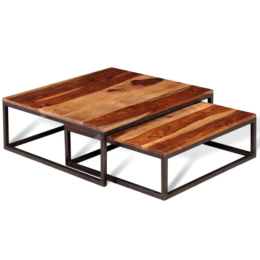 Brown Solid Sheesham Wood Nesting Coffee Table Set of 2 U5884