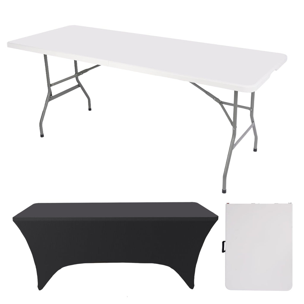 6FT Portable Folding Table with Black Tablecloth N648704