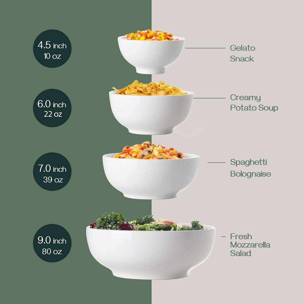 7" & 4.5" White Ceramic Bowls Set of 4 W8049