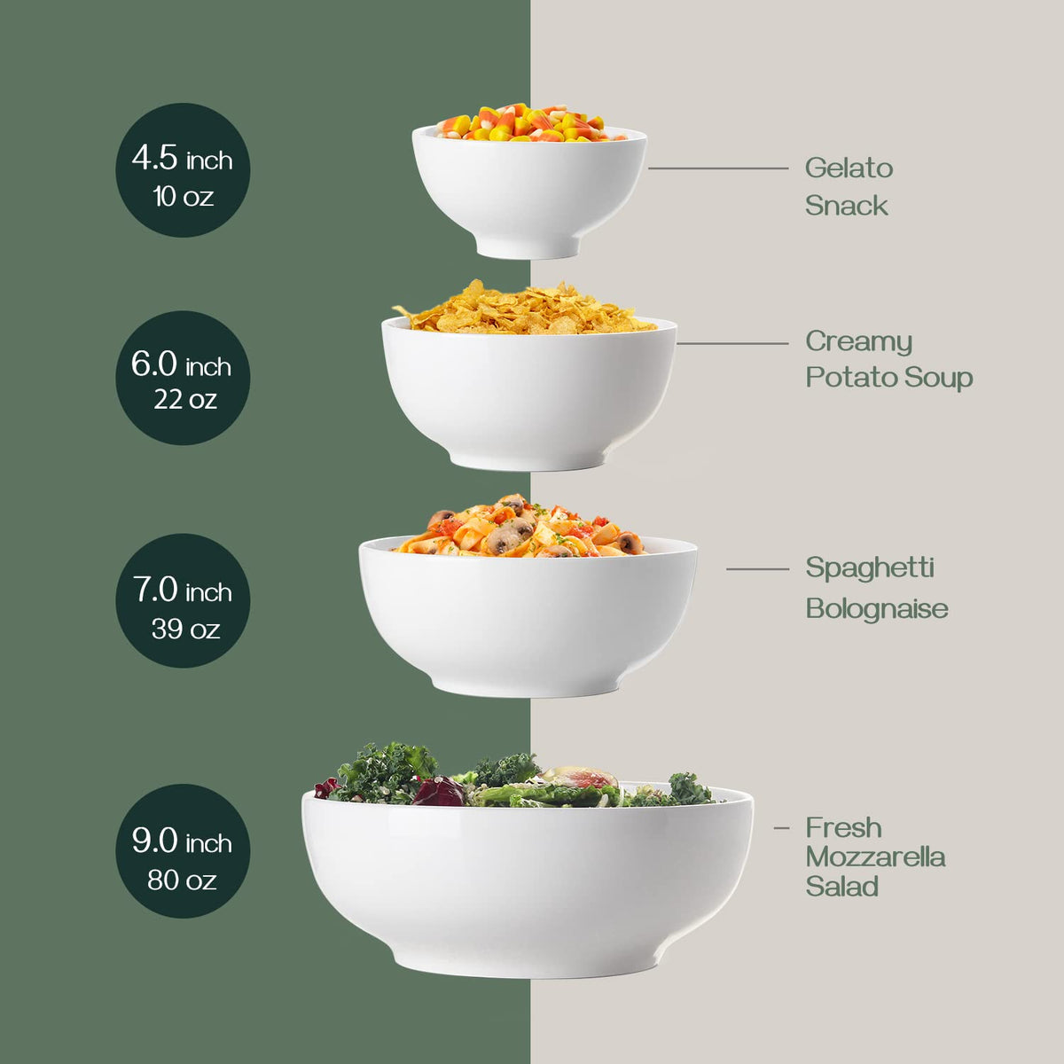 7" & 4.5" White Ceramic Bowls Set of 4 W8049