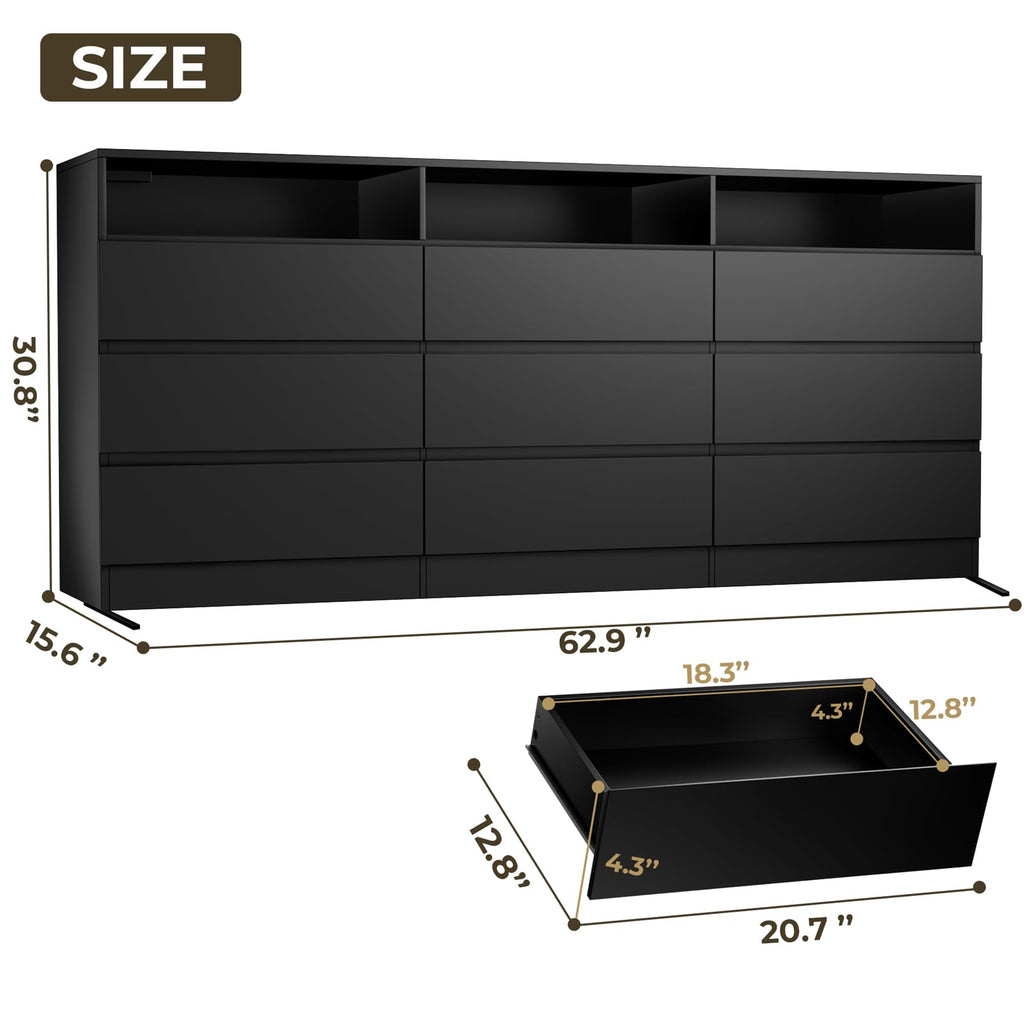 Black 9 Drawer Wood Dresser O171418