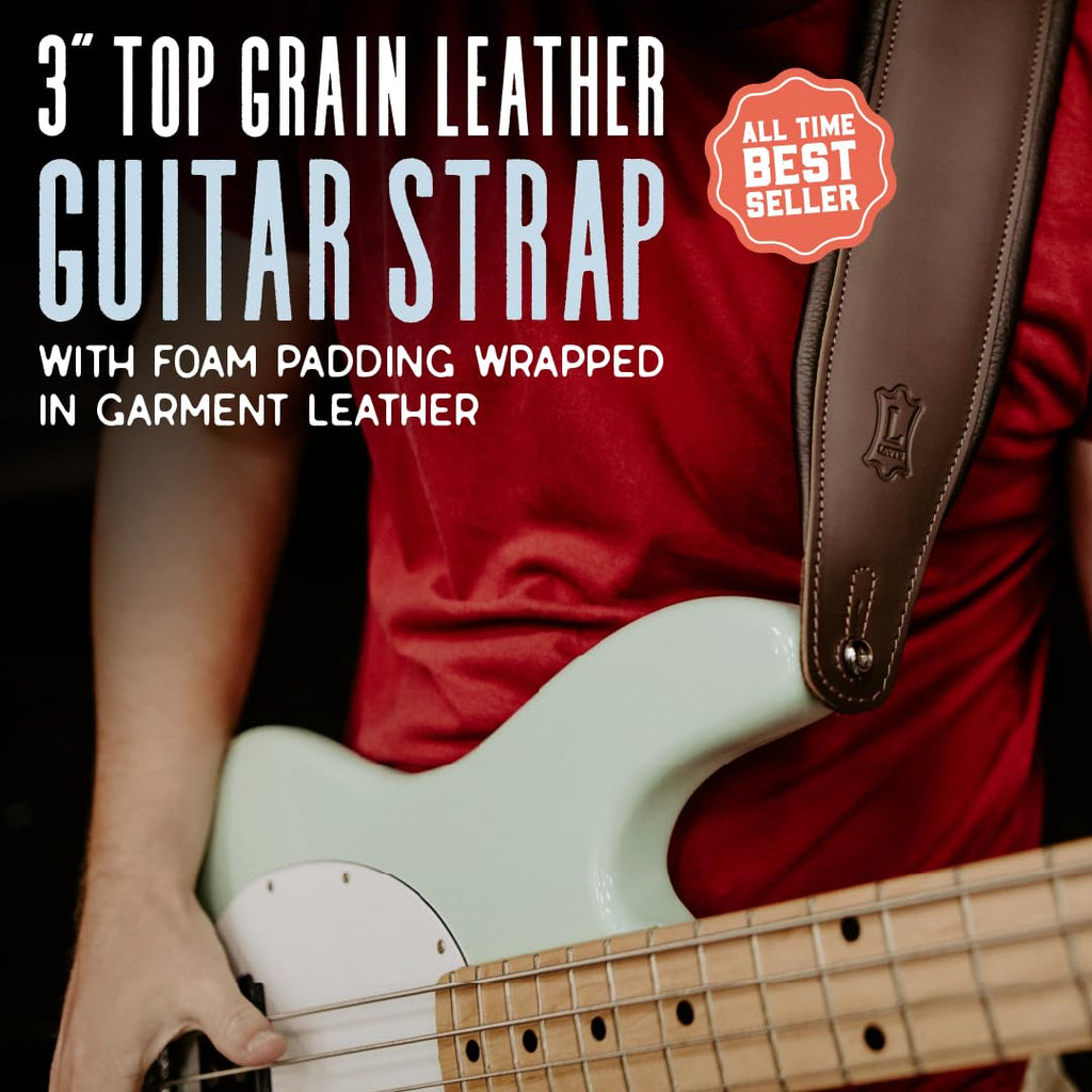Black Leather Guitar Strap with Foam Padding D65025