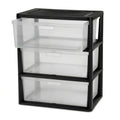 Black 3 Drawer Storage Organizer Tower with Clear Plastic Bins T987