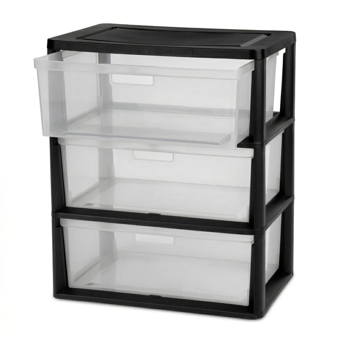 Black 3 Drawer Storage Organizer Tower with Clear Plastic Bins T987