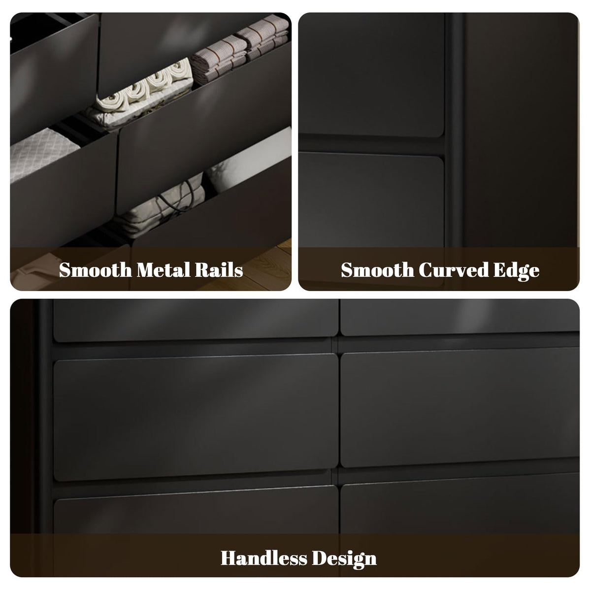 Black 9 Drawer Dresser with LED Lights F941
