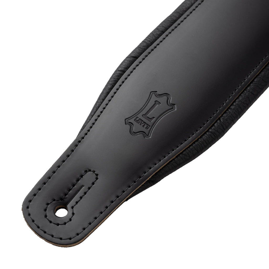 Black Leather Guitar Strap with Foam Padding D65025