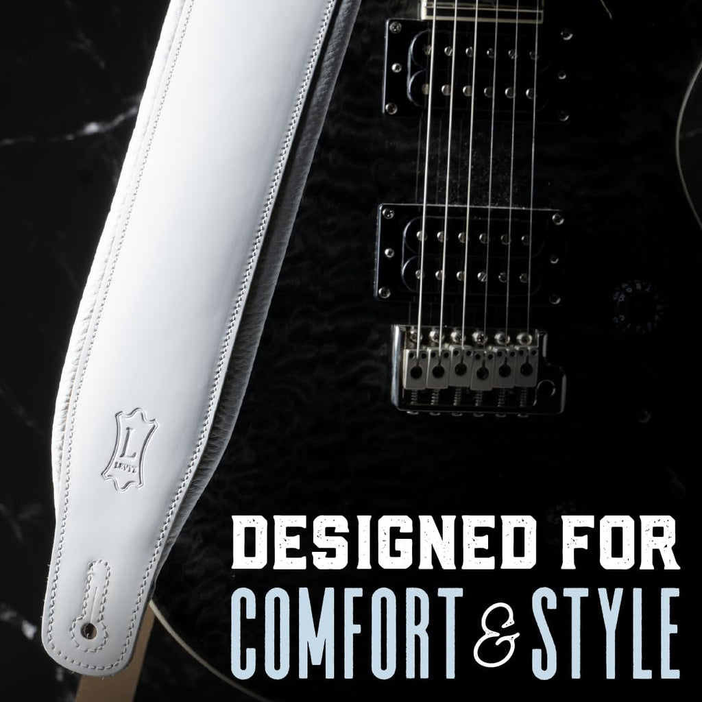 Black Leather Guitar Strap with Foam Padding D65025
