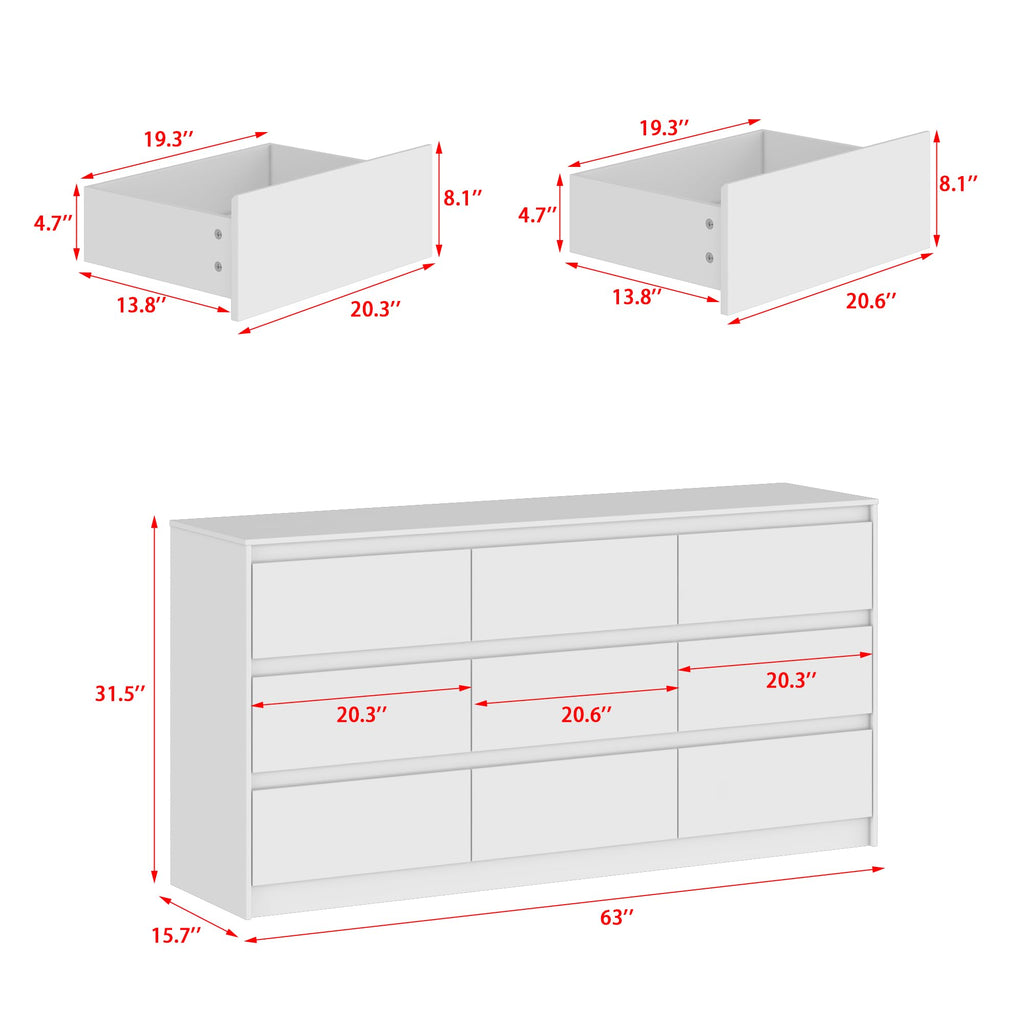 White 9 Drawer Wood Dresser R729
