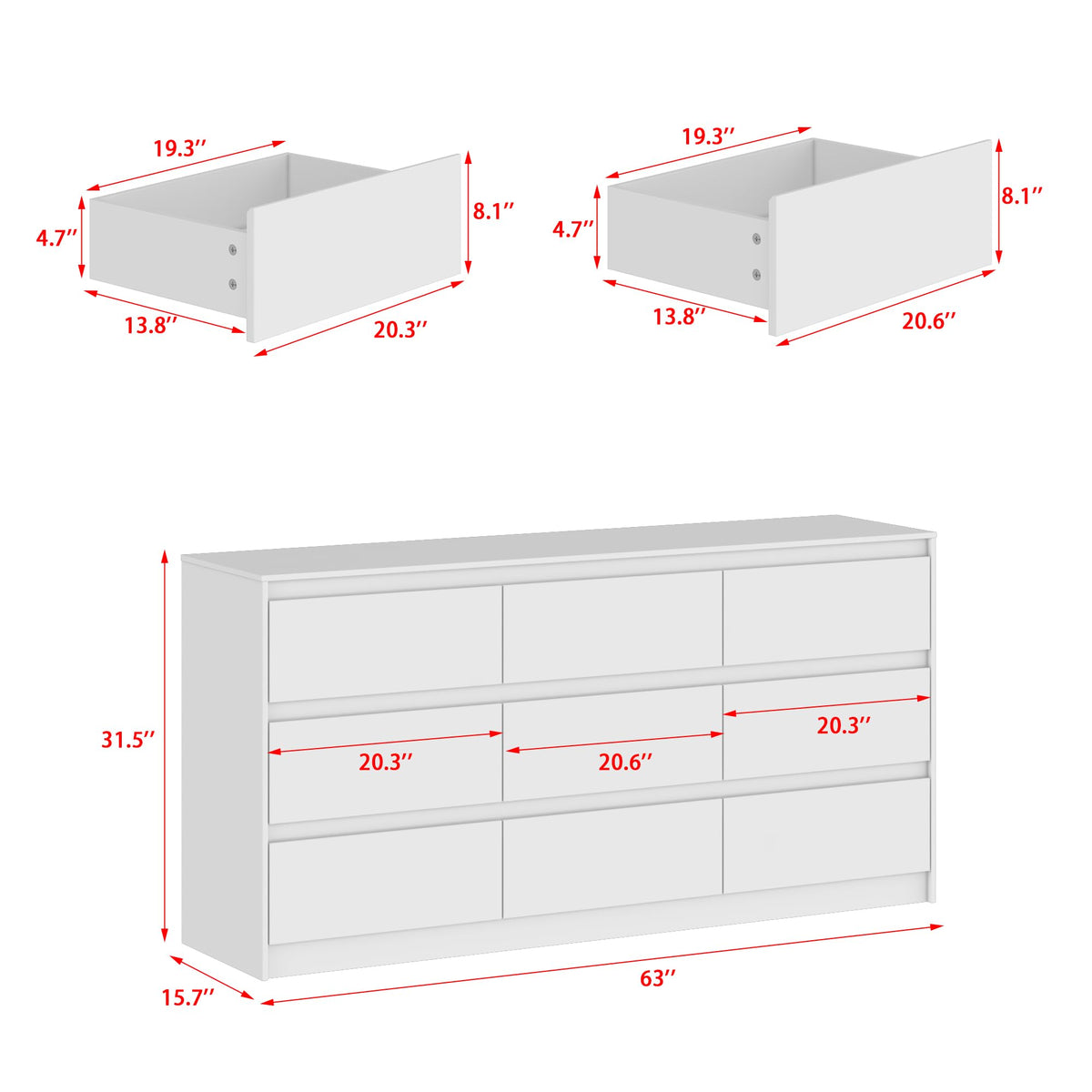 White 9 Drawer Wood Dresser R729