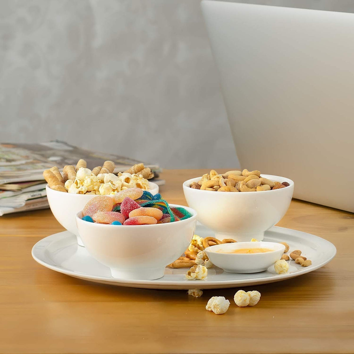 7" & 4.5" White Ceramic Bowls Set of 4 W8049