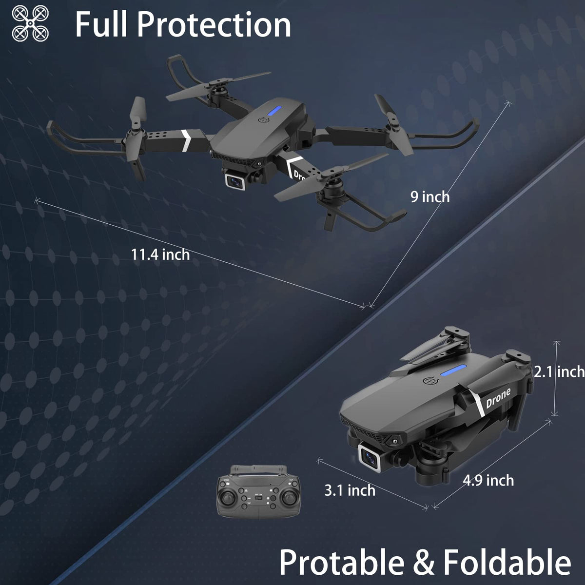 Foldable RC Quadcopter Drone with 1080P Camera, 2 Batteries, Carrying Case E76369