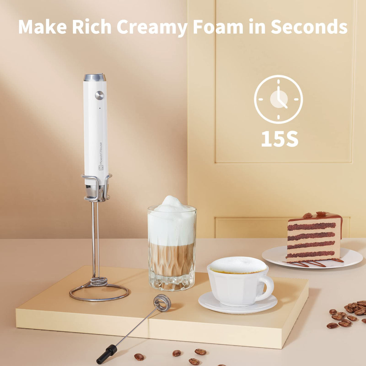 Rechargeable Milk Frother with 2 Detachable Whisks W958652