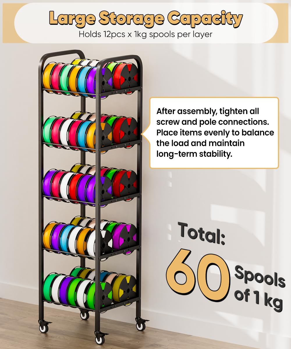 5-Tier 3D Printer Filament Storage Rack with Wheels O462526