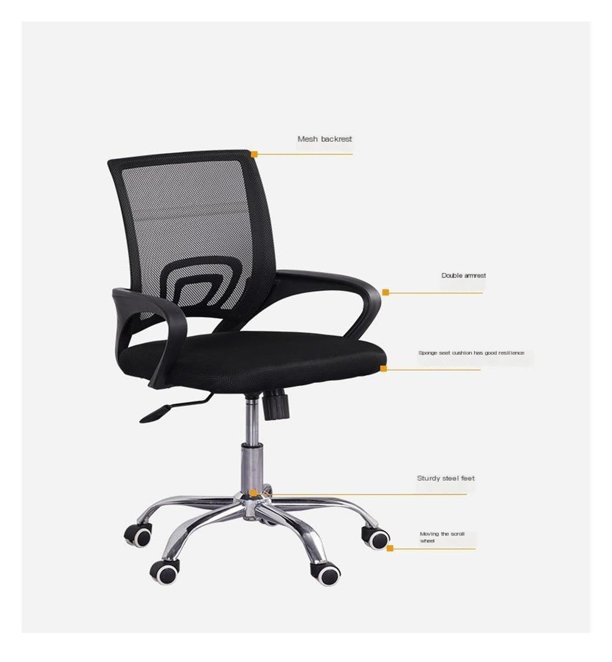 Black Orange Mesh Ergonomic Swivel Office Chair H25385