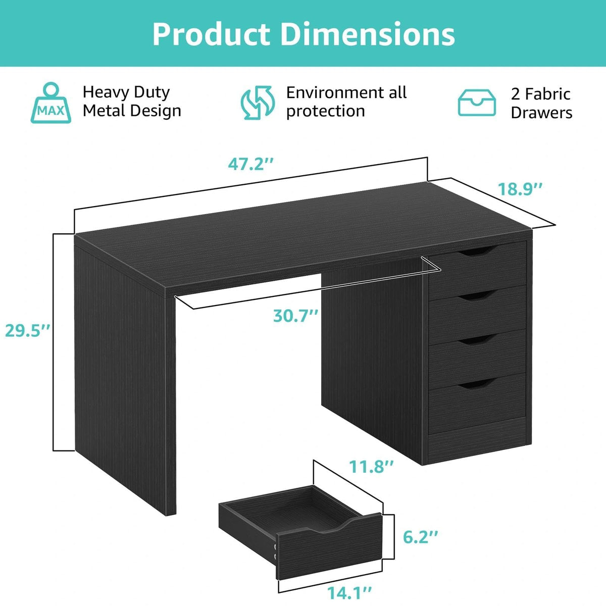 Black Computer Desk with Drawers V354287