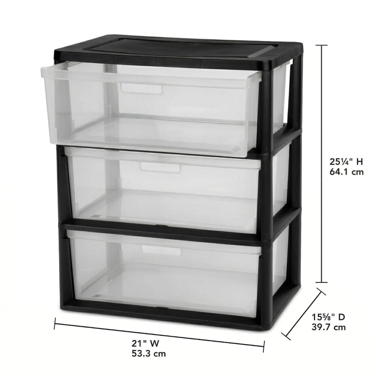 Black 3 Drawer Storage Organizer Tower with Clear Plastic Bins T987