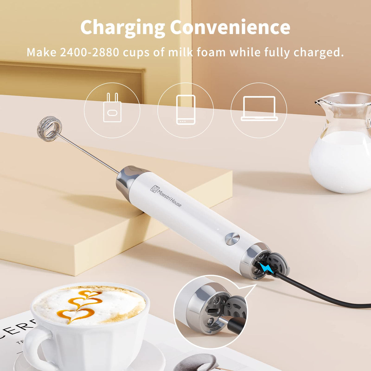 Rechargeable Milk Frother with 2 Detachable Whisks W958652