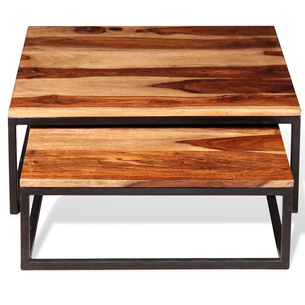 Brown Solid Sheesham Wood Nesting Coffee Table Set of 2 U5884