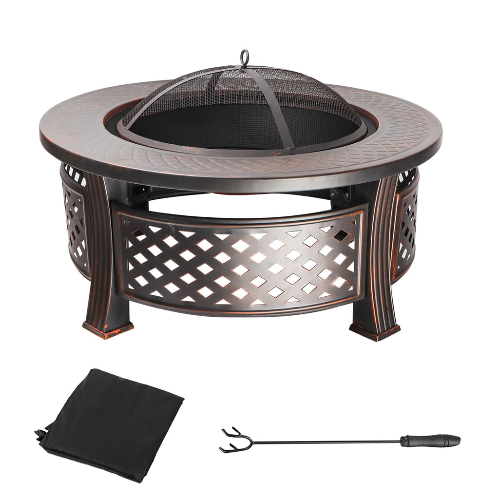 32-Inch Round Metal Fire Pit Table Set V2125