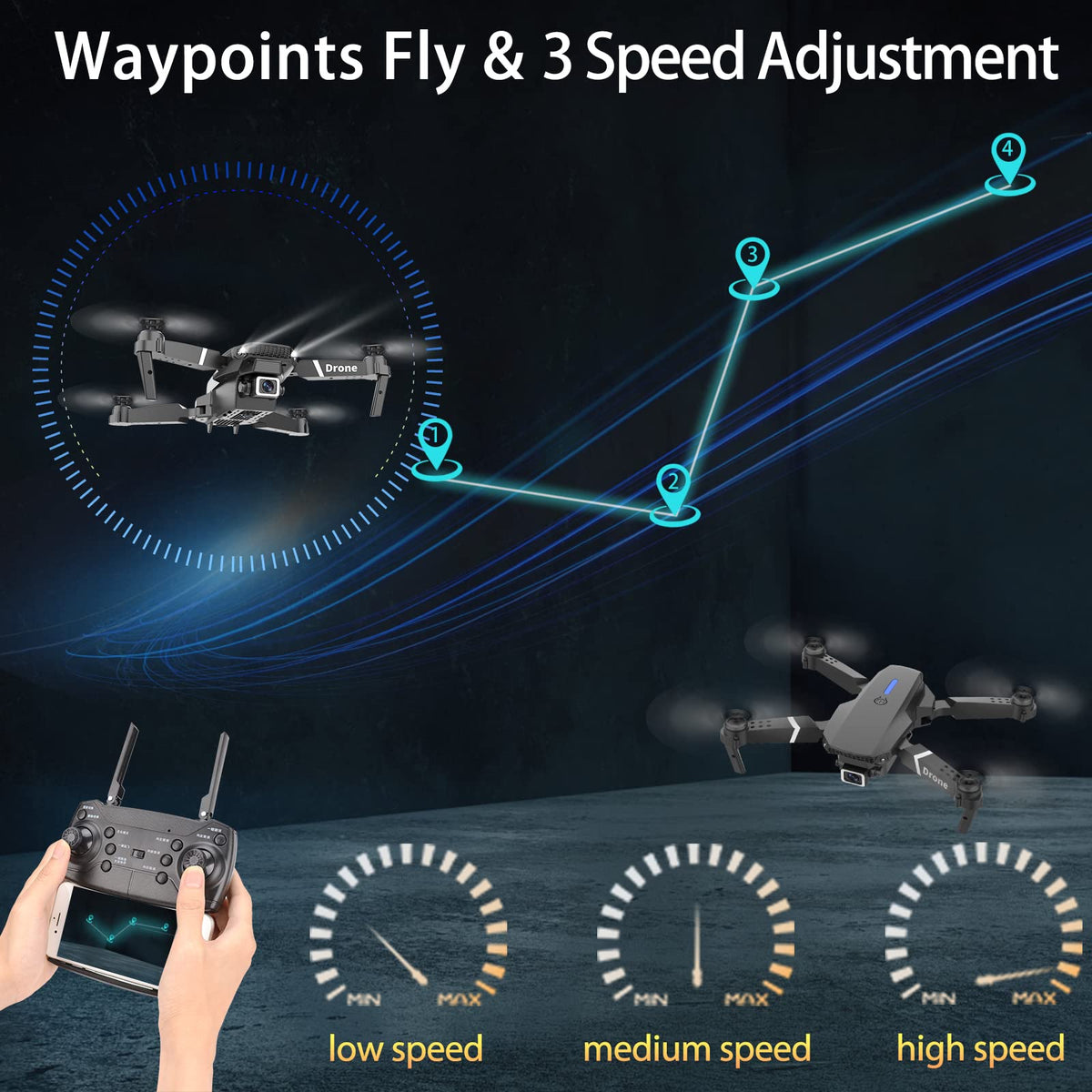 Foldable RC Quadcopter Drone with 1080P Camera, 2 Batteries, Carrying Case E76369