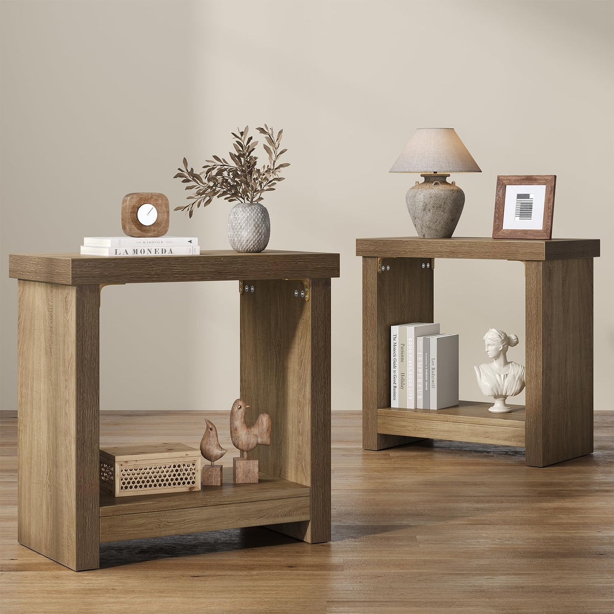 Brown Set of 2 End Tables with Storage Shelves C399756