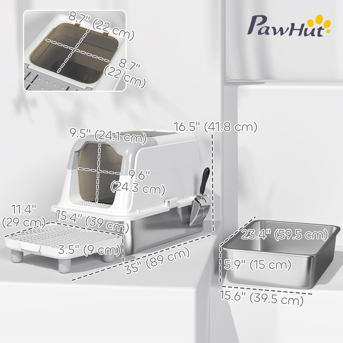 Extra Large Enclosed Stainless Steel Cat Litter Box Z55022