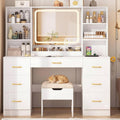White 47" Makeup Vanity Desk with LED Mirror, Stool & 7 Drawers V488320