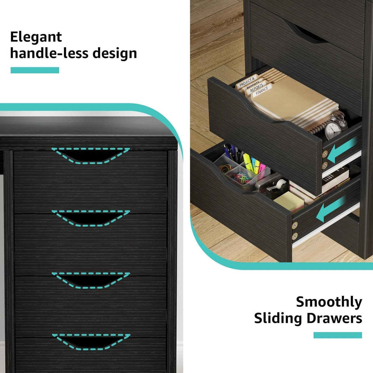 Black Computer Desk with Drawers V354287