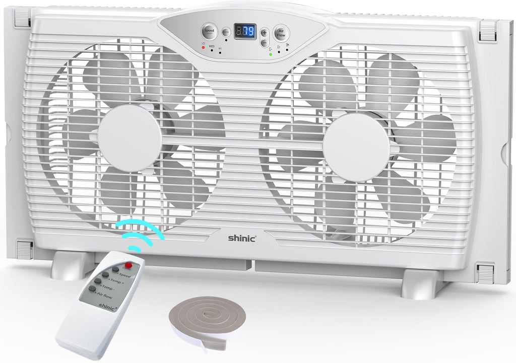 Twin Window Fan with 9-Inch Blades, 3 Speeds, Thermostat Control A769610