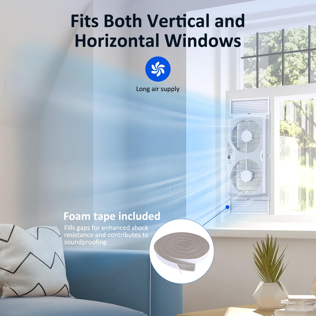 Twin Window Fan with 9-Inch Blades, 3 Speeds, Thermostat Control A769610