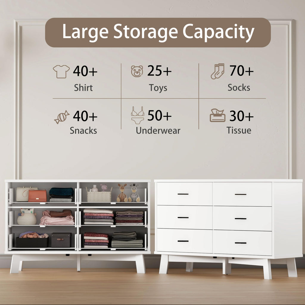 White 6 Drawer Wood Dresser L77530