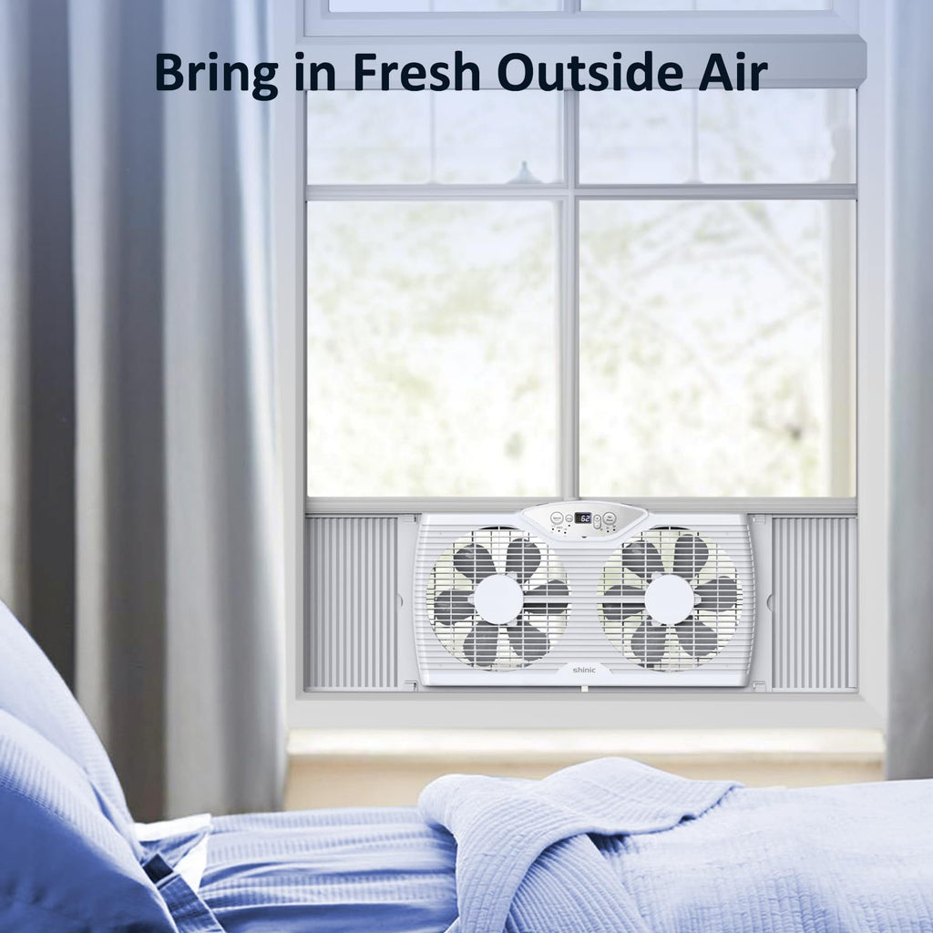 Twin Window Fan with 9-Inch Blades, 3 Speeds, Thermostat Control A769610