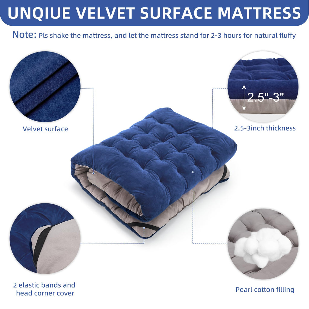 Blue Camping Cot with Cushion, Pillow and Carry Bag M339476