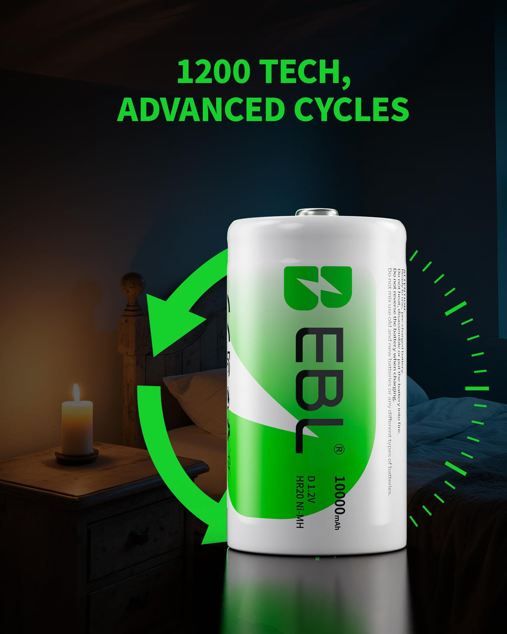 8 Pack 10000mAh Ni-MH D Rechargeable Batteries with Charger P250