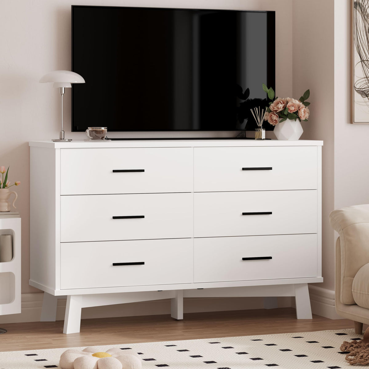 White 6 Drawer Wood Dresser L77530