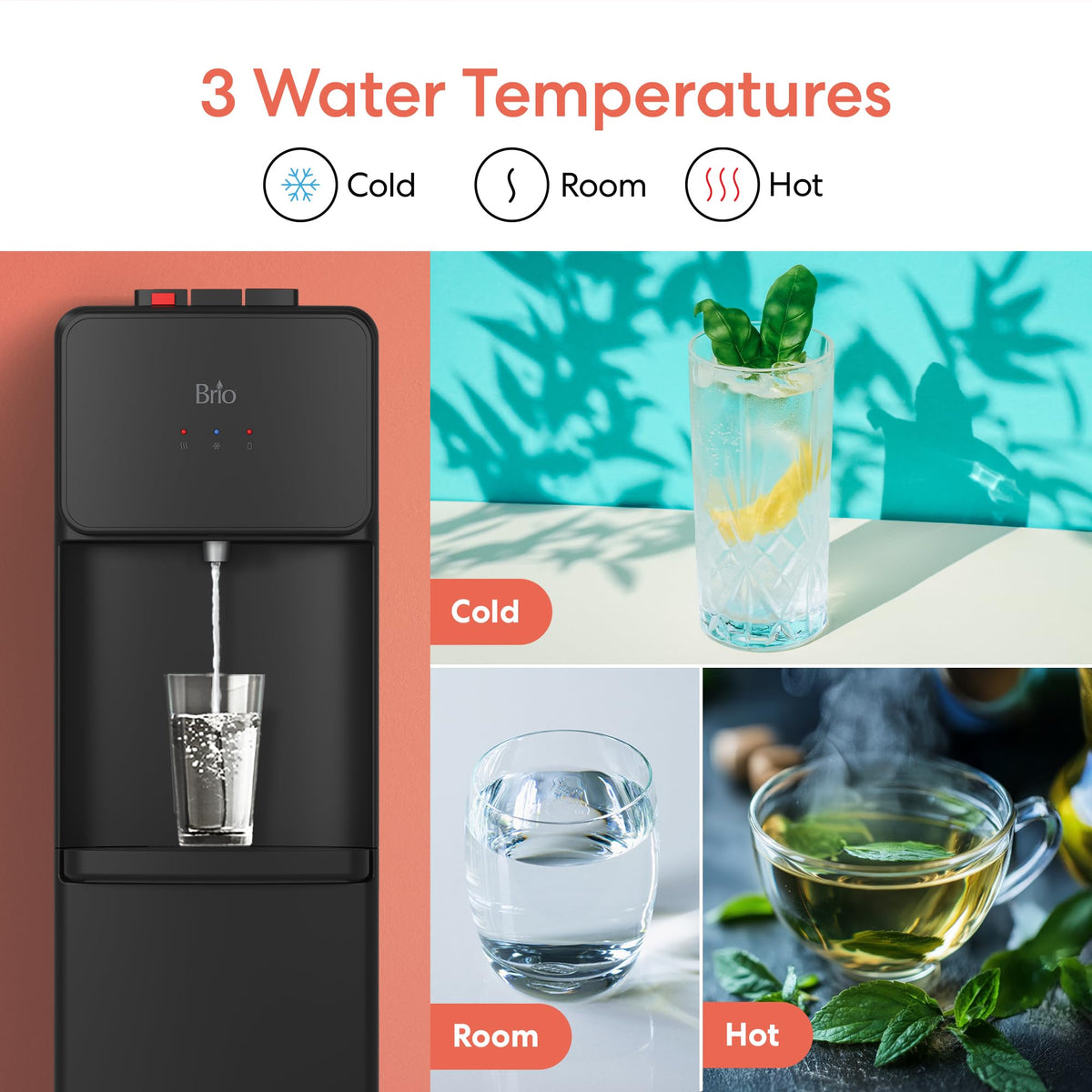 Bottom Load Water Cooler Dispenser, 5 Gallon, Black J19637