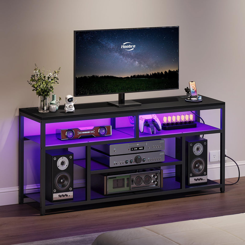 Black 4-Tier LED TV Stand with Charging Station K370
