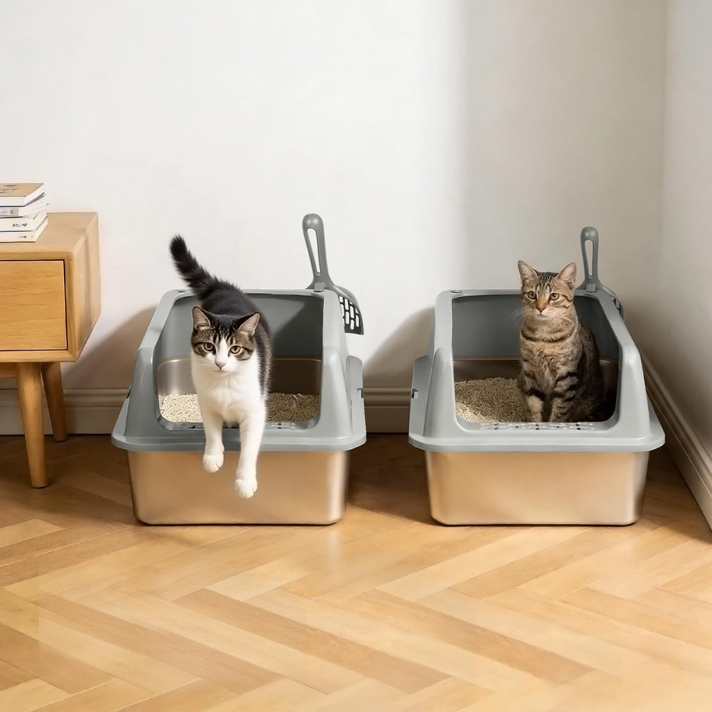 2 Pack Large Semi-Enclosed Stainless Steel Cat Litter Box with Lid R6947