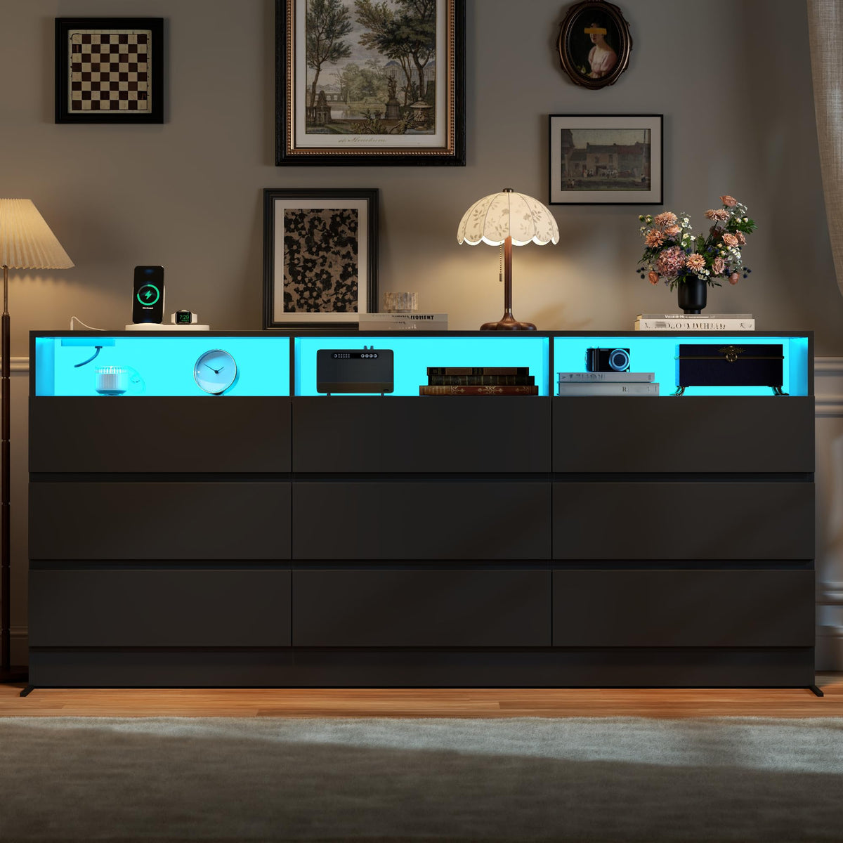 Black 9 Drawer Wood Dresser O171418
