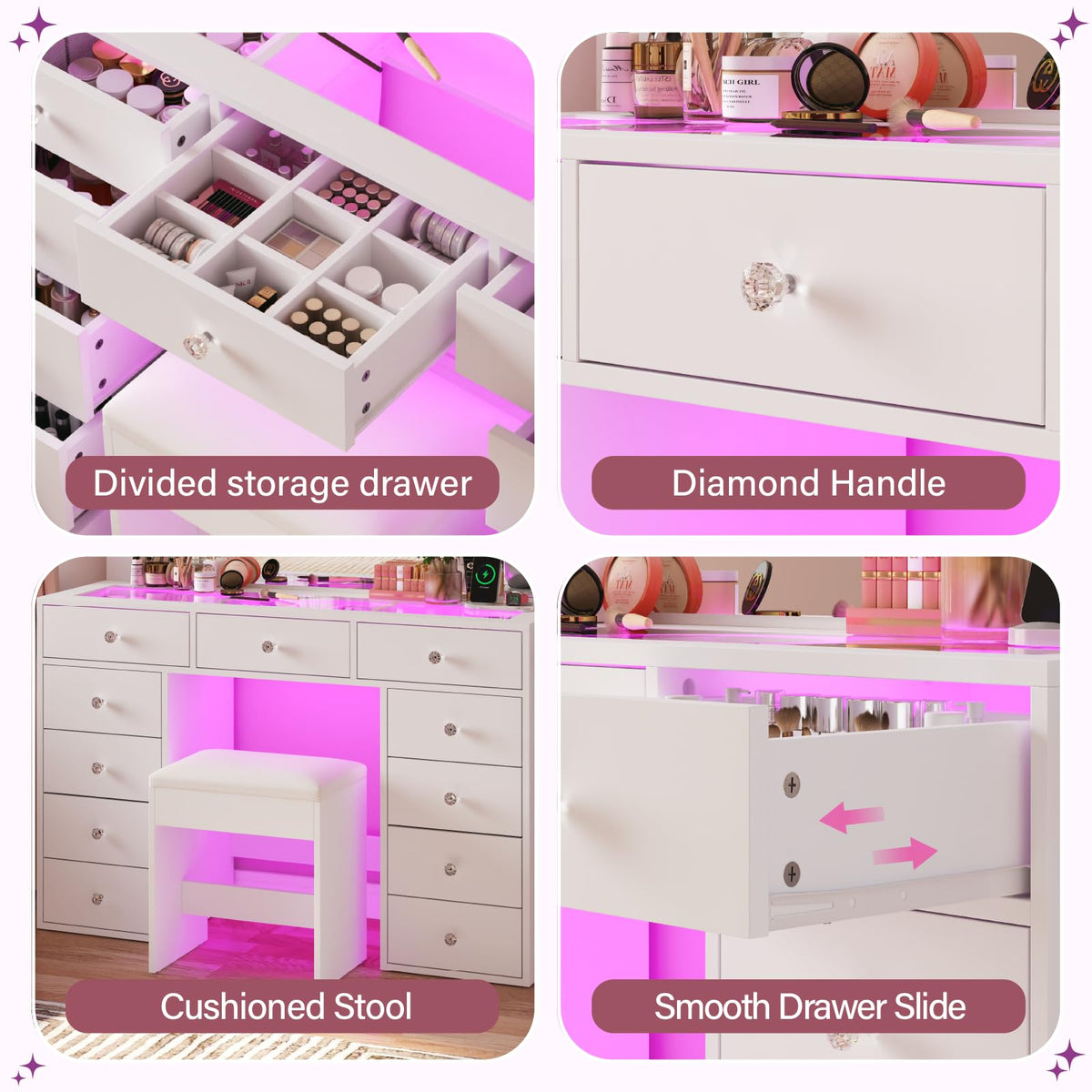 45" Large White Vanity Desk with RGB Lighting Z545385