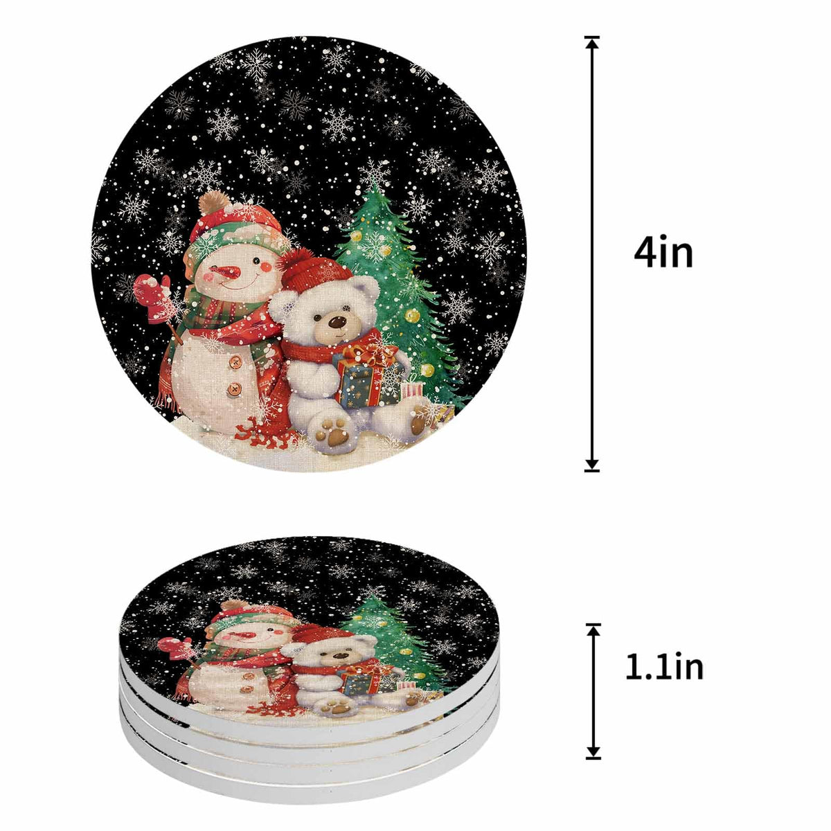 Black Retro Linen Ceramic Stone Coasters Set of 6 with Holder I6597